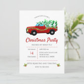 Red Truck, Baum und Lichter Weihnachten Einladung (Stehend Vorderseite)