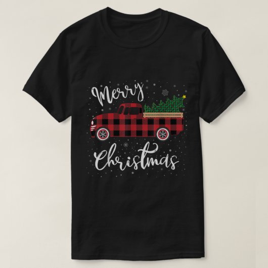 Red Truck Buffalo Kariert Frohe Weihnachten T-Shirt (Design vorne)