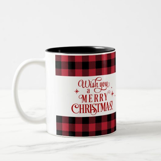 Red Truck Buffalo Kariert Weihnachten Zweifarbige Tasse (Links)