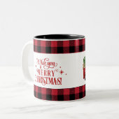 Red Truck Buffalo Karierter Weihnachtskaffee Zweifarbige Tasse (Vorderseite Links)