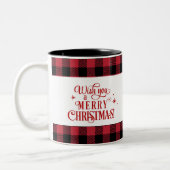 Red Truck Buffalo Karierter Weihnachtskaffee Zweifarbige Tasse (Links)