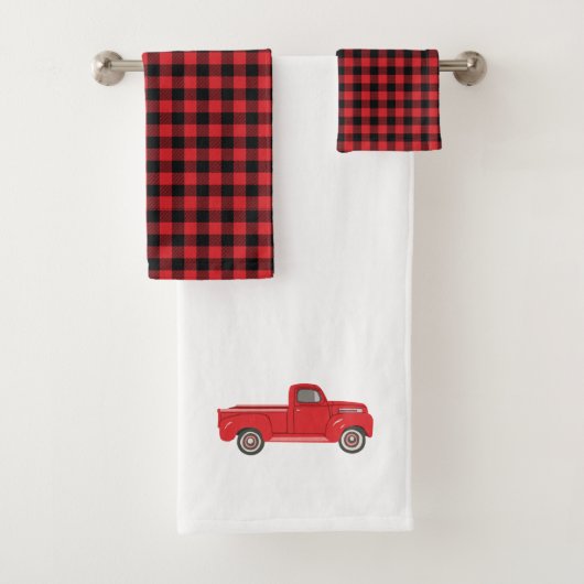 Red Truck Buffalo Karo Pattern Badetuch Set (Insitu)