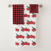 Red Truck Buffalo Karo Pattern Badetuch Set (Insitu)