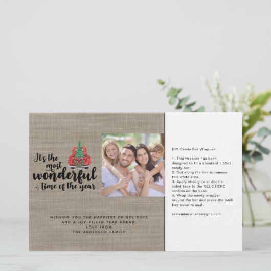 Red Truck Burlap Christmas Candy Bar Wrapper (Stehend Vorderseite)