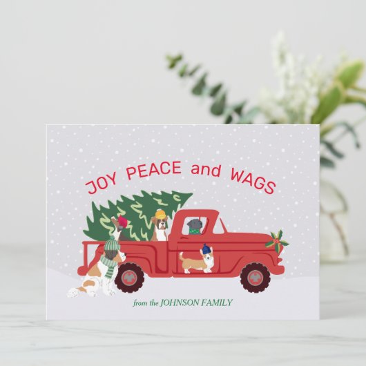 Red Truck Christmas Tree Hunde reiten Weihnachten Karte (Stehend Vorderseite)