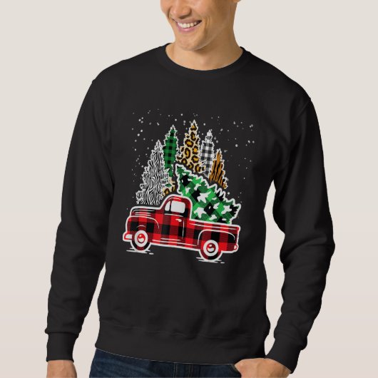 Red Truck Christmas Trees Leopard Red Buffalo Plai Sweatshirt (Vorderseite)