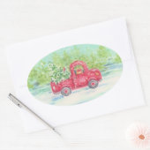 Red Truck Country Weihnachtskleber Ovaler Aufkleber (Umschlag)