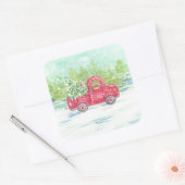 Red Truck Country Weihnachtskleber Quadratischer Aufkleber (Umschlag)