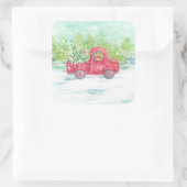 Red Truck Country Weihnachtskleber Quadratischer Aufkleber (Tasche)