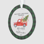 Red Truck Erstes Weihnachtsfest Verheiratet Buffal Ornament (Vorderseite)