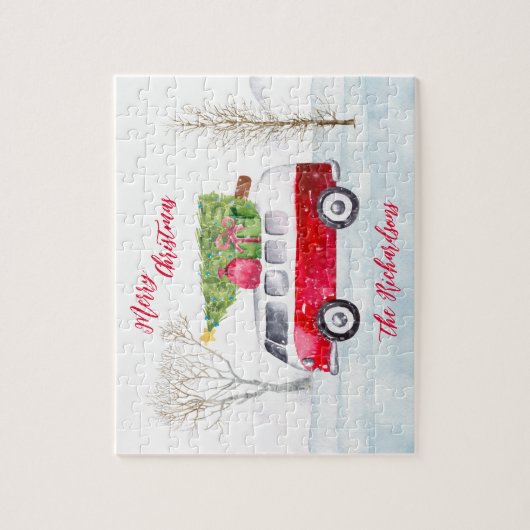 Red Truck Frohe Weihnachten Puzzle (Vertikal)