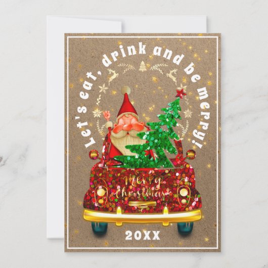 Red Truck Frohe Weihnachtsbaum Brunch Abendessen R Einladung (Rückseite)