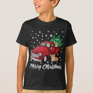 Red Truck Frohe Weihnachtsbaum Corgi Dog Weihnacht T-Shirt