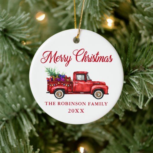 Red Truck Frohe Weihnachtsbaum Geschenke Jahr Keramik Ornament (Baum)