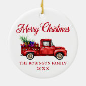 Red Truck Frohe Weihnachtsbaum Geschenke Jahr Keramik Ornament (Hinten)