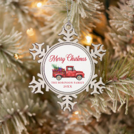 Red Truck Frohe Weihnachtsbaum Geschenke Jahr Schneeflocken Zinn-Ornament