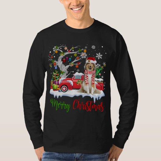 Red Truck Frohe Weihnachtsbaum Shetland Sheepdog P T-Shirt (Vorderseite)