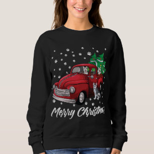 Red Truck Frohe Weihnachtsbaum Siberian Husky Dog Sweatshirt