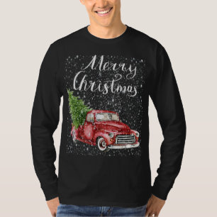 Red Truck Frohe Weihnachtsbaum Vintager Roter Lief T-Shirt
