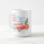 RED TRUCK Frohe Weihnachtskarte Personalisiert Kaffeetasse (Vorderseite Links)