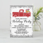 Red Truck Geschenke Weihnachtsfeier Silver Einladung (Stehend Vorderseite)
