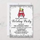 Red Truck Geschenke Weihnachtsfeier Silver Einladung (Vorderseite)