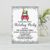 Red Truck Geschenke Weihnachtsfeier Silver Einladung (Stehend Vorderseite)