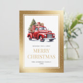 Red Truck Gold Snowy Weihnachten (Stehend Vorderseite)