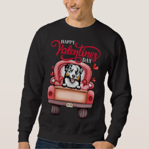 Red Truck Happy Valentines Day Australian Shepherd Sweatshirt
