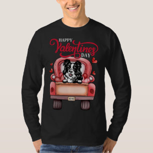 Red Truck Happy Valentines Day Border Collie Hund  T-Shirt
