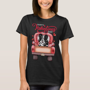 Red Truck Happy Valentines Day Border Collie Hund  T-Shirt