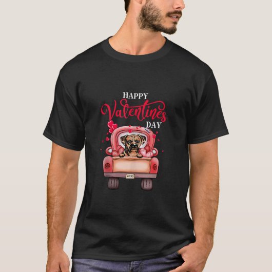 Red Truck Happy Valentines Day Boxer Dog Hearts Ta T-Shirt (Vorderseite)