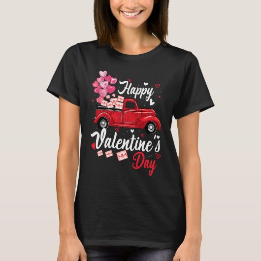Red Truck Happy Valentines Day  Couple Matching T-Shirt (Vorderseite)