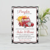 Red Truck Herbst Pumpkin Babydusche Einladung (Stehend Vorderseite)