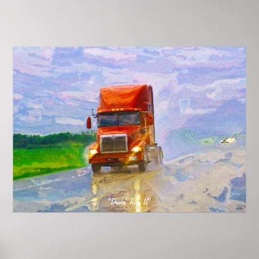 Red Truck Highway Driving in the Rain Art Poster 4 (Vorne)
