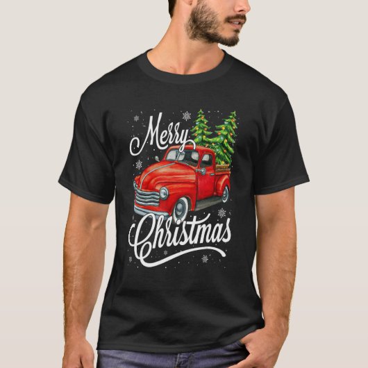 Red Truck holen Weihnachtsbaum Vintag Retro T-Shirt (Vorderseite)