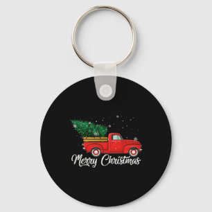 Red Truck holt Weihnachtsbaum Vintagen Urlaub Schlüsselanhänger