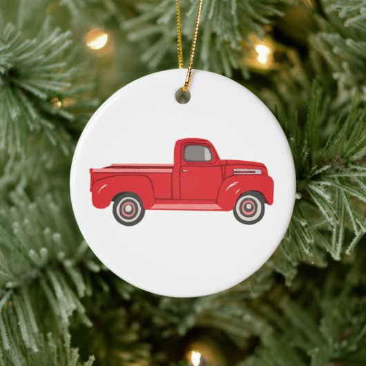 Red Truck Illustration Art Keramik Ornament (Baum)