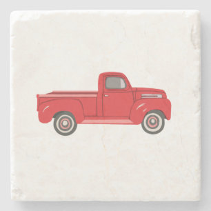 Red Truck Illustration Steinuntersetzer