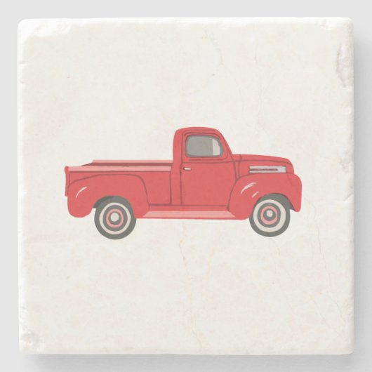 Red Truck Illustration Steinuntersetzer (Vorderseite)
