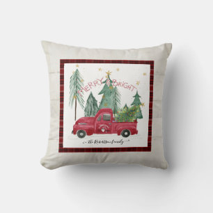 Red Truck Merry Bright Kariert Gnome Bauernhof Hol Kissen