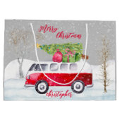 Red Truck Merry Christmas Gray Große Geschenktüte (Rückseite)