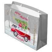 Red Truck Merry Christmas Gray Große Geschenktüte (Rückseite Schrägansicht)