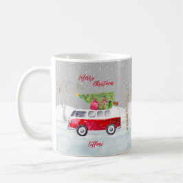 Red Truck Merry Christmas Gray Kaffeetasse