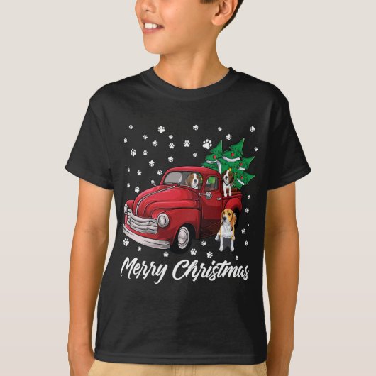 Red Truck Merry Christmas Tree Beagle Dog Christma T-Shirt (Vorderseite)