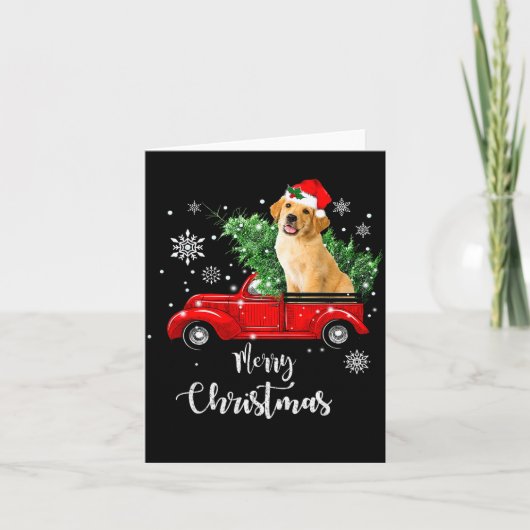 Red Truck Merry Christmas Tree Golden Retriever Ch Karte (Vorderseite)