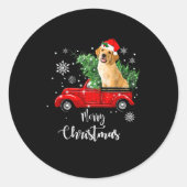 Red Truck Merry Christmas Tree Golden Retriever Ch Runder Aufkleber (Vorderseite)