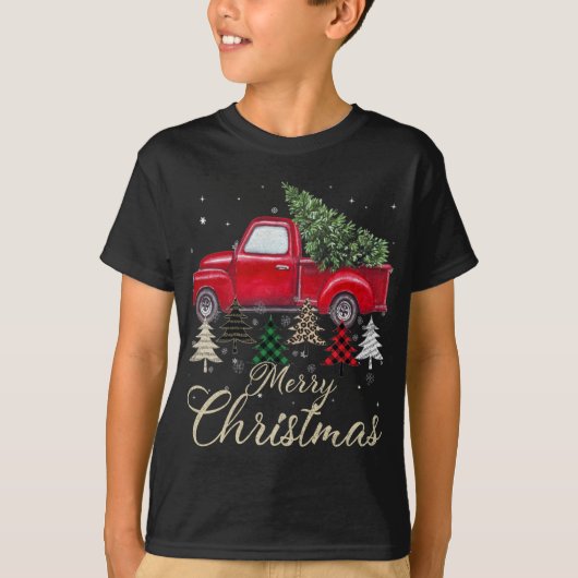 Red Truck mit Buffalo Kariert und Leopard Weihnach T-Shirt (Vorderseite)