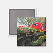 Red Truck mit Frühlingsblumen & Regenbogen Magnet (Vorderseite/Rückseite)