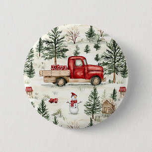 Red Truck mit Geschenken und Schneemann Button